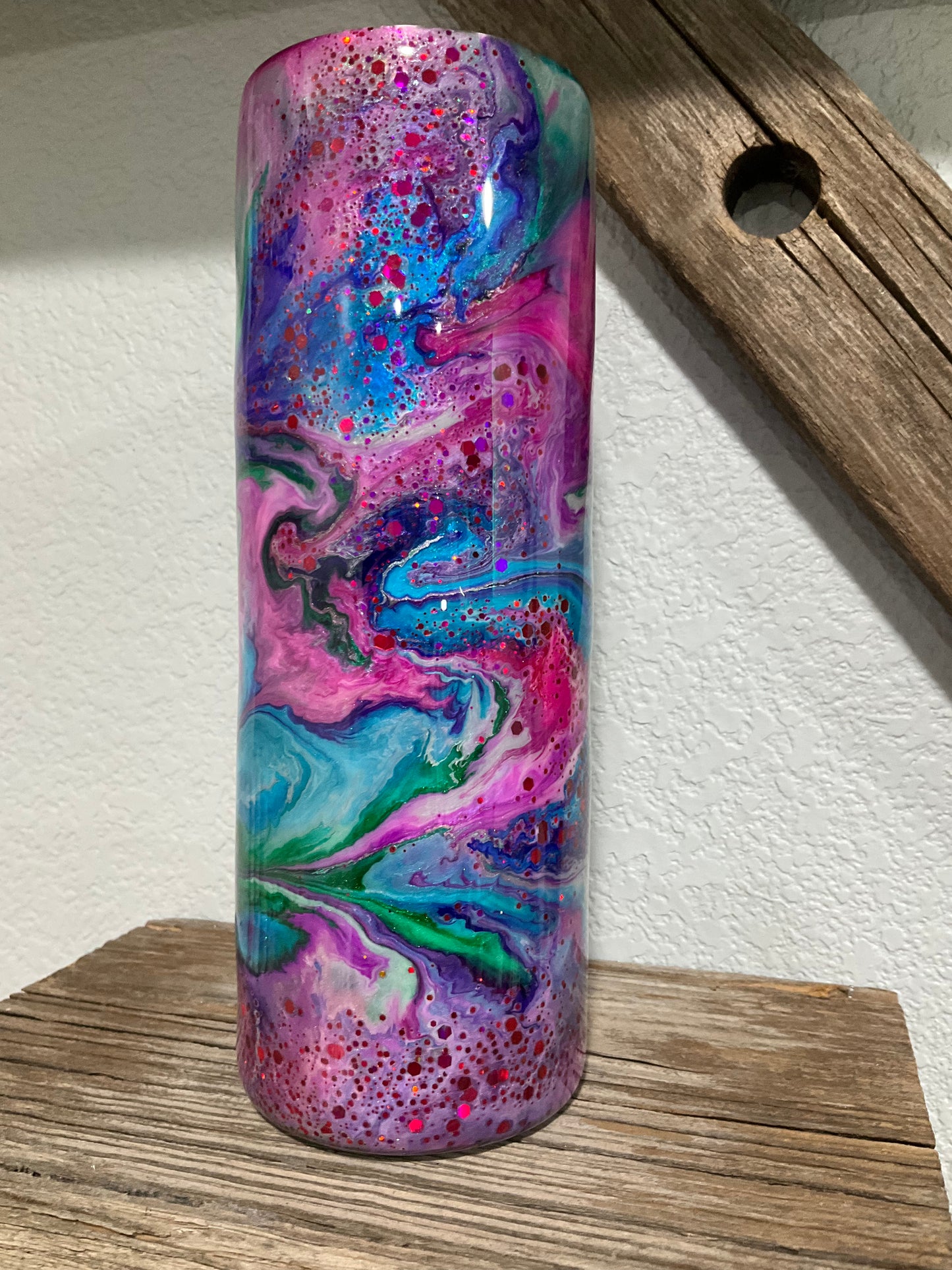 Turquoise/ Pink Ink & Glitter Swirl