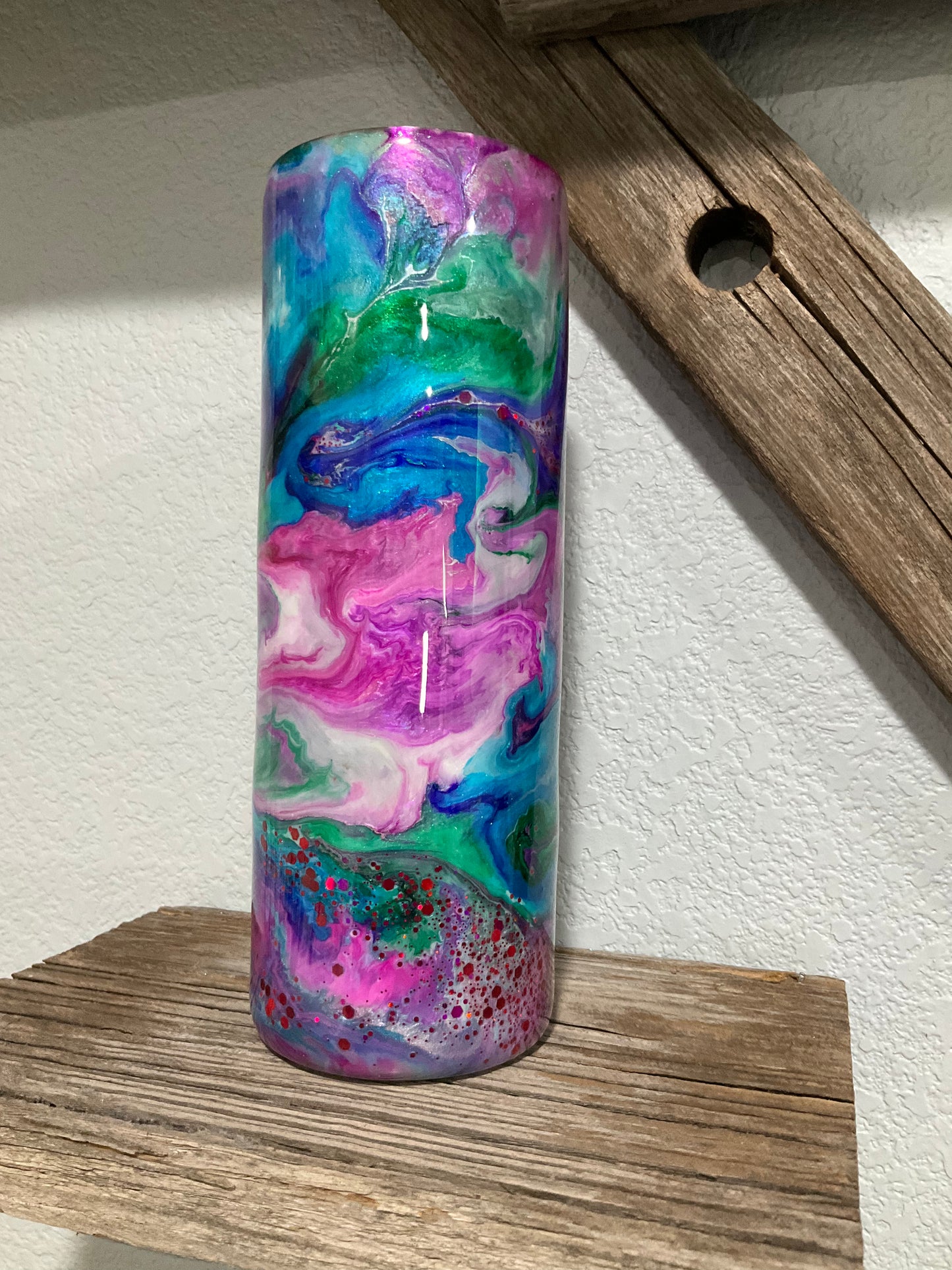 Turquoise/ Pink Ink & Glitter Swirl